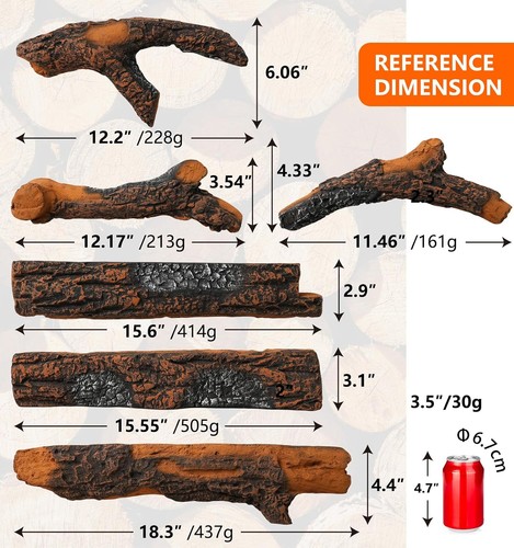 Ceramic gas fireplace logs - ceramic, 6
