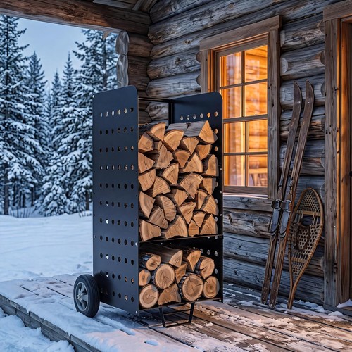 Firewood log rack wheels - rack, w/