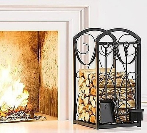 Firewood rack with - firewood, fireplace